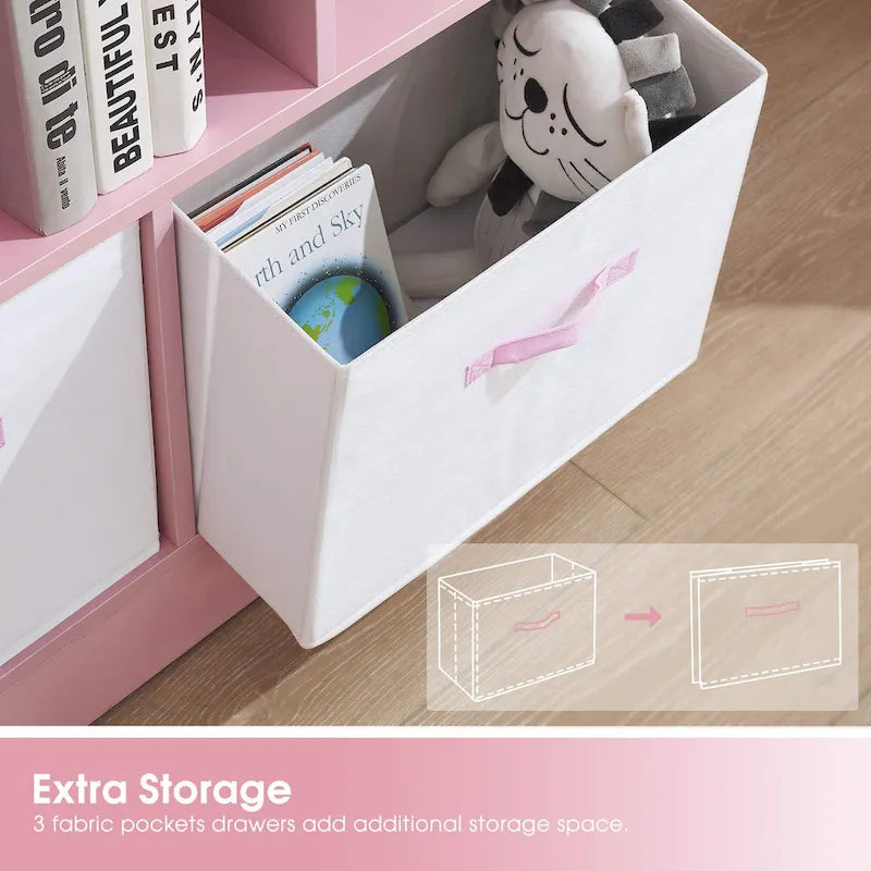 Étagère de rangement à 3 niveaux pour enfants, Meuble de présentation simple en bois pour chambre à coucher