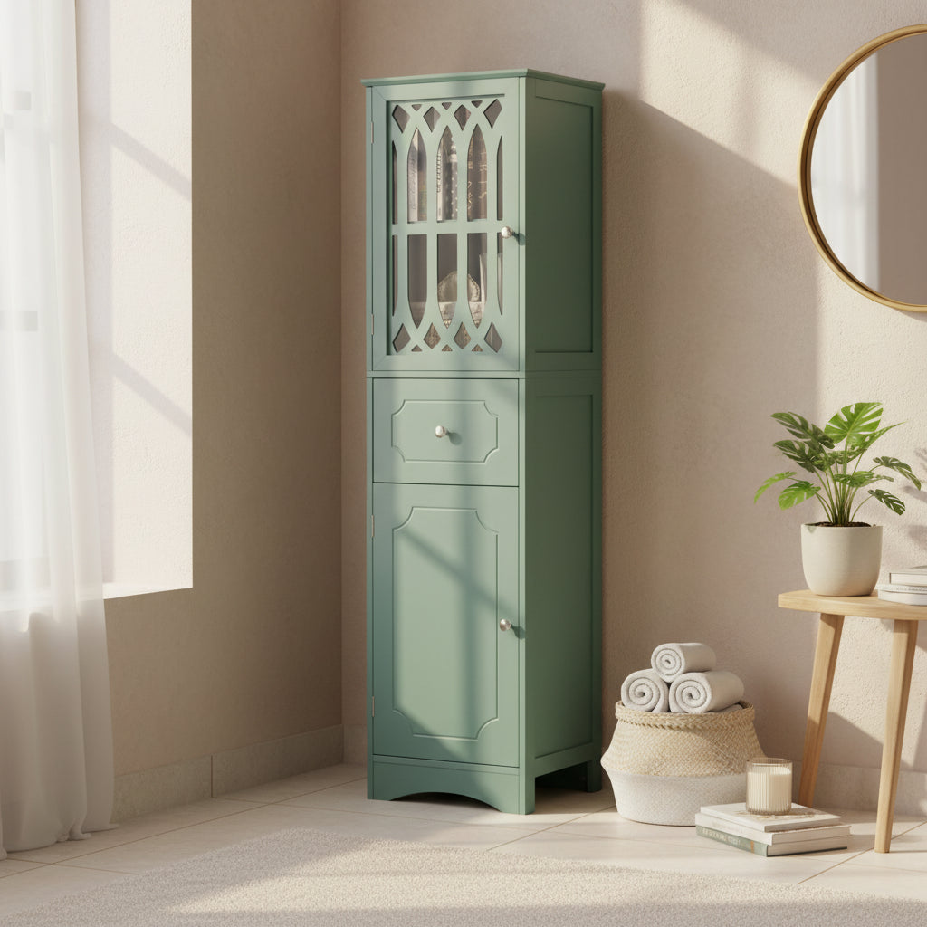 64 Tall Freestanding Bathroom Cabinet with Drawer and Adjustable Shelf