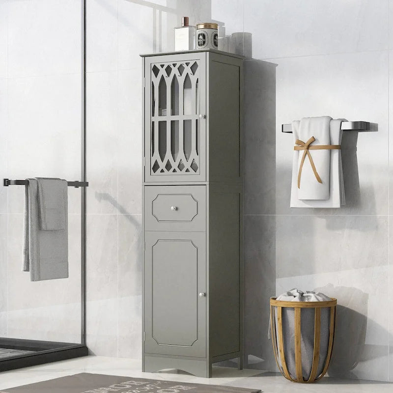 Meuble de salle de bain autoportant de 64 po de haut avec tiroir et étagère réglable