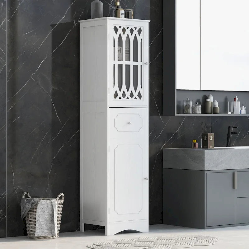 Meuble de salle de bain autoportant de 64 po de haut avec tiroir et étagère réglable