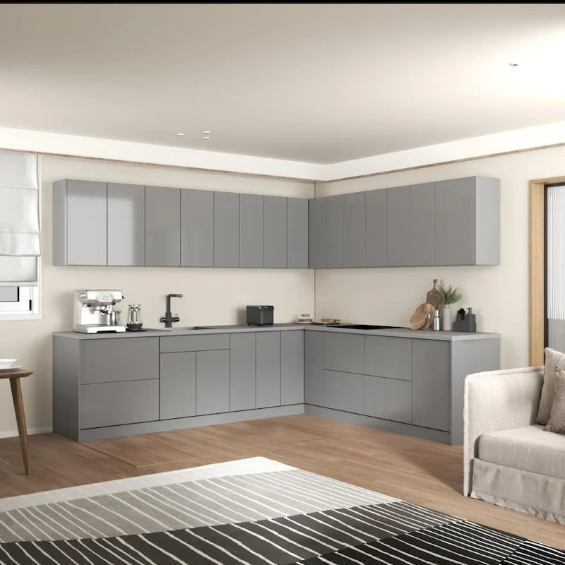 Ensemble d'armoires de cuisine modernes blanc/gris, 305x259 cm, 2 options de couleur