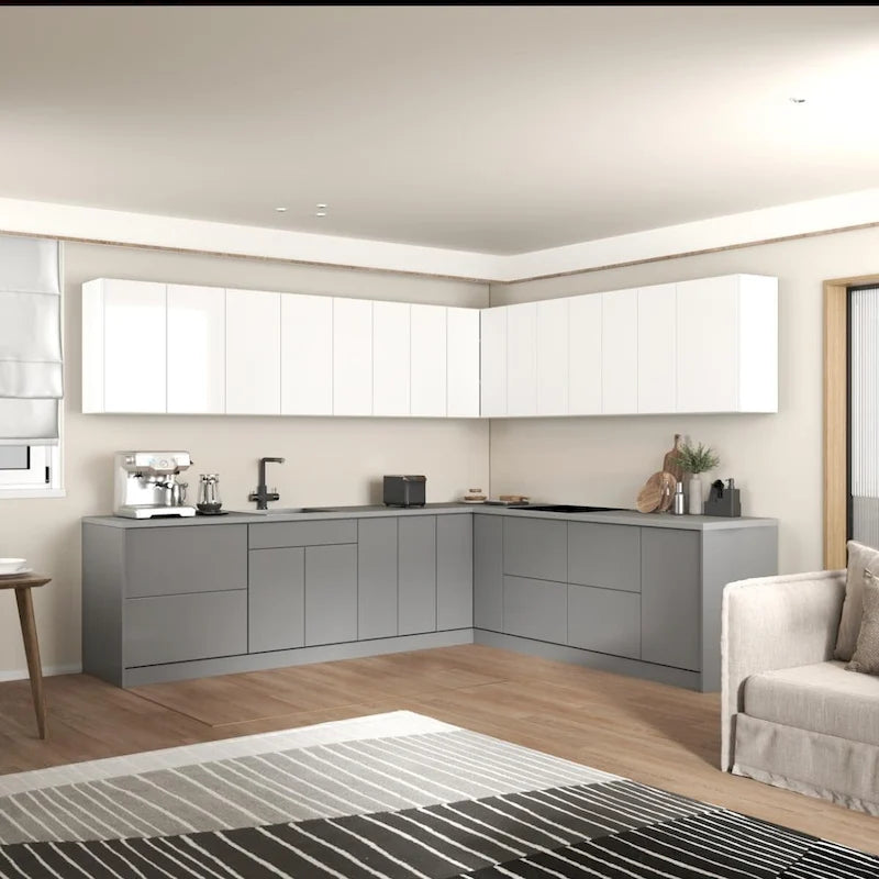 Ensemble d'armoires de cuisine modernes blanc/gris, 305x259 cm, 2 options de couleur