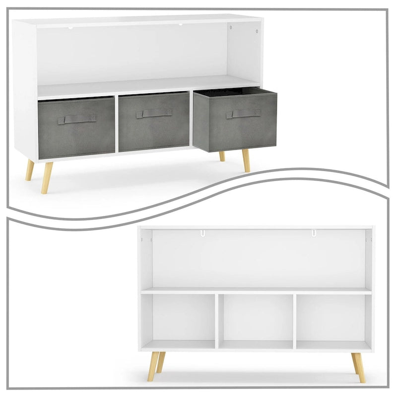 Meuble de rangement moderne et élégant en bois avec trois tiroirs en tissu pliable
