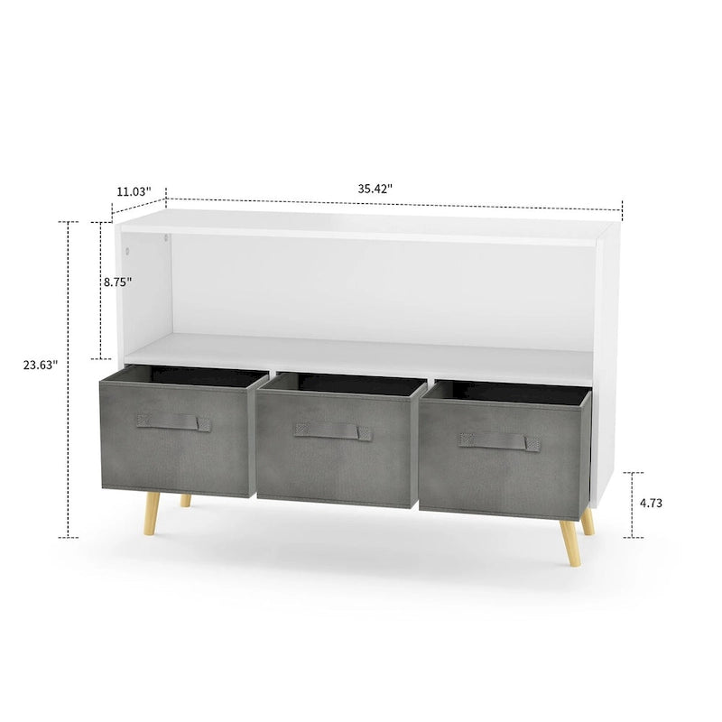 Meuble de rangement moderne et élégant en bois avec trois tiroirs en tissu pliable