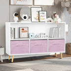 Meuble de rangement moderne et élégant en bois avec trois tiroirs en tissu pliable