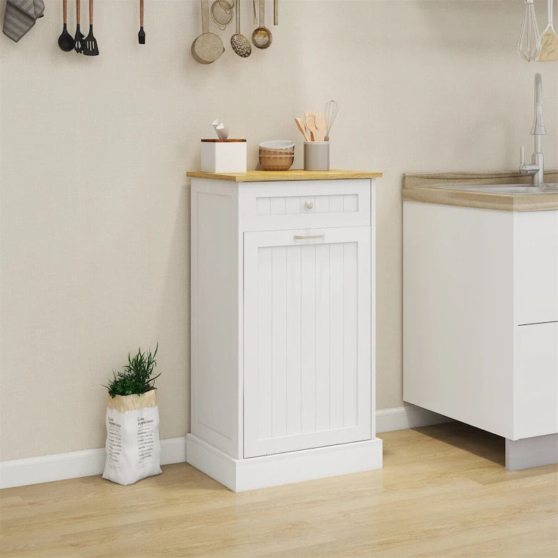 Meuble poubelle de cuisine autoportant, Meuble poubelle moderne en bois de 50 cm avec tiroir de rangement