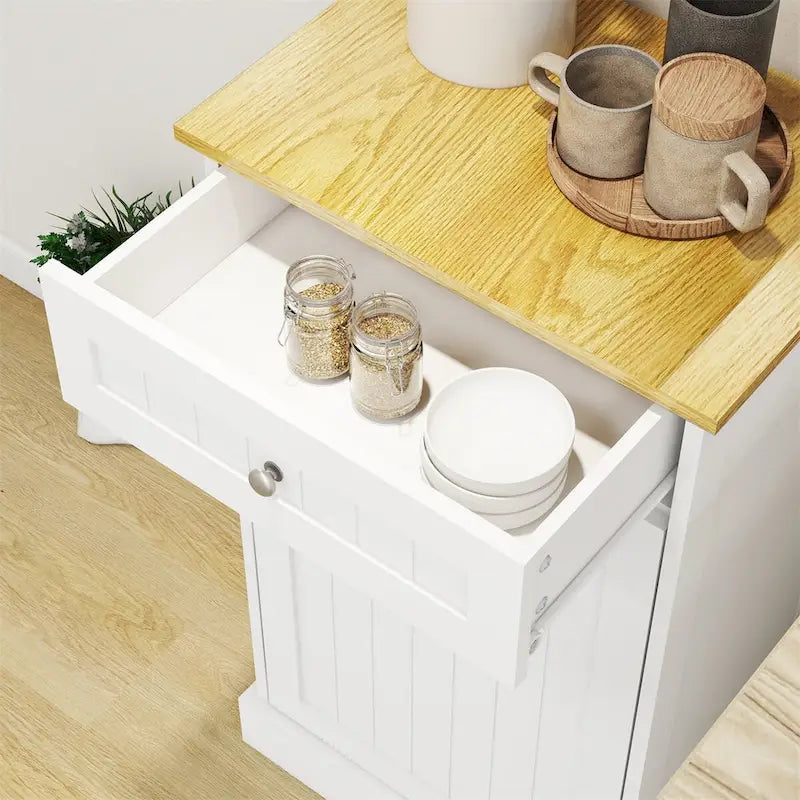 Meuble poubelle de cuisine autoportant, Meuble poubelle moderne en bois de 50 cm avec tiroir de rangement