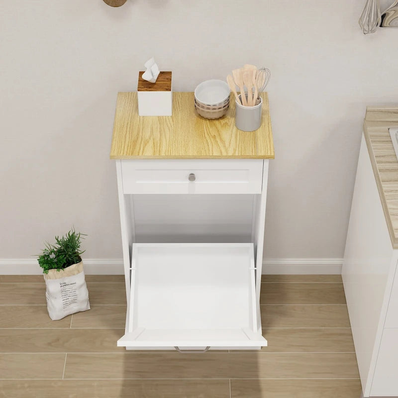 Meuble poubelle de cuisine autoportant, Meuble poubelle moderne en bois de 50 cm avec tiroir de rangement