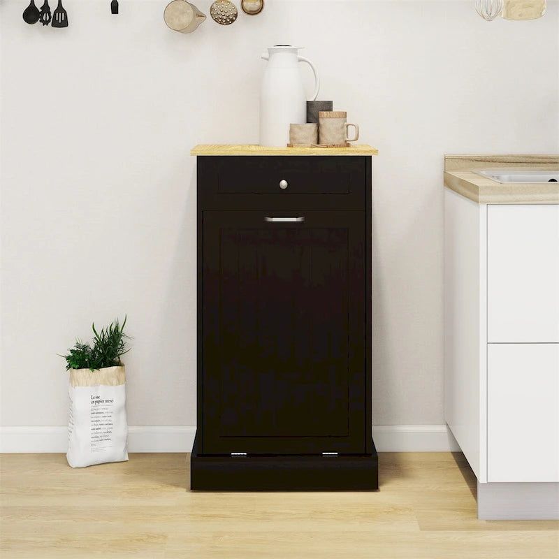 Meuble poubelle de cuisine autoportant, Meuble poubelle moderne en bois de 50 cm avec tiroir de rangement