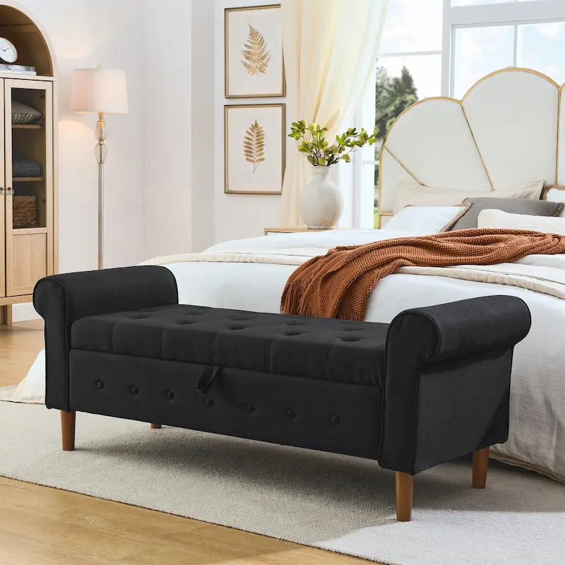 Banc de rangement capitonné pour chambre à coucher