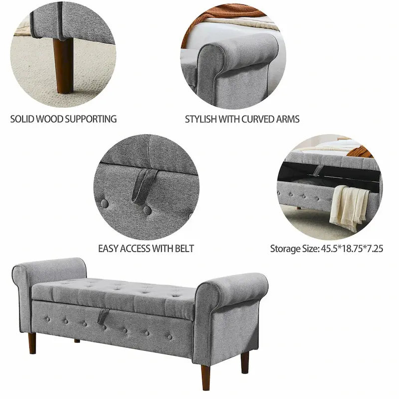 Banc de rangement capitonné pour chambre à coucher