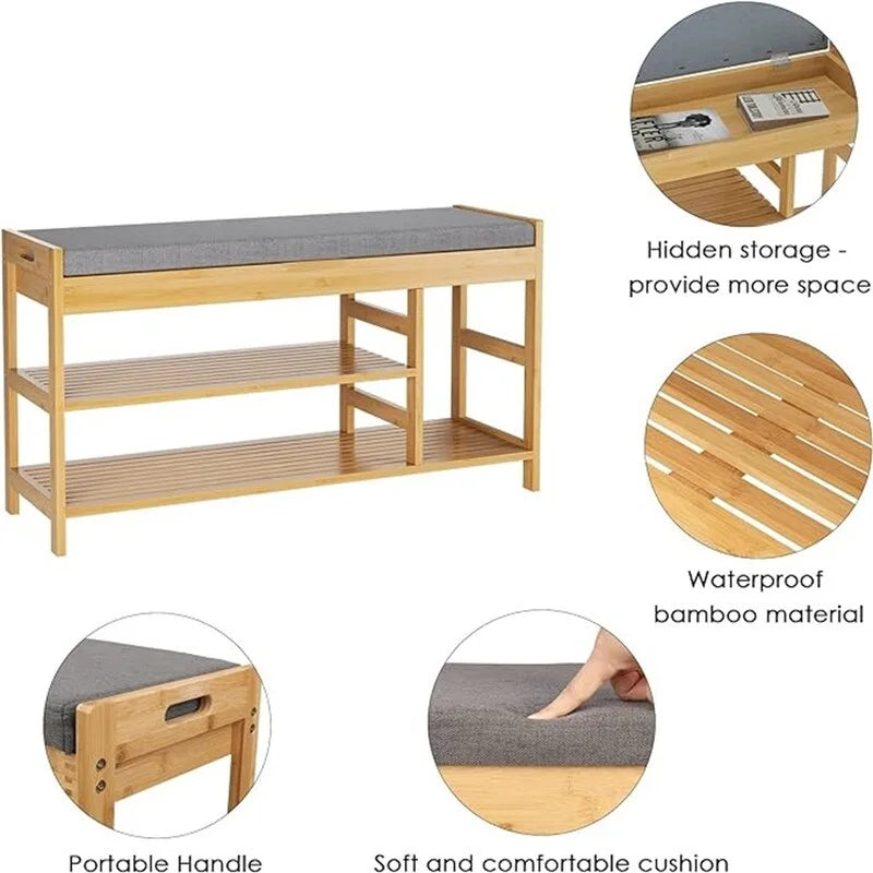 Banc à chaussures avec rangement – 11,4P x 36L x 19,7H