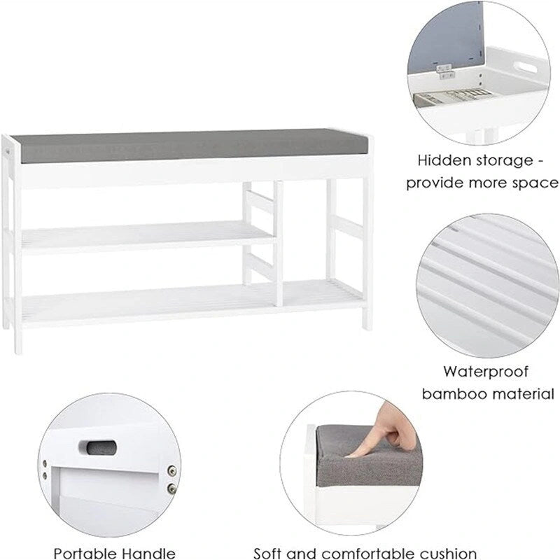 Banc à chaussures avec rangement – 11,4P x 36L x 19,7H
