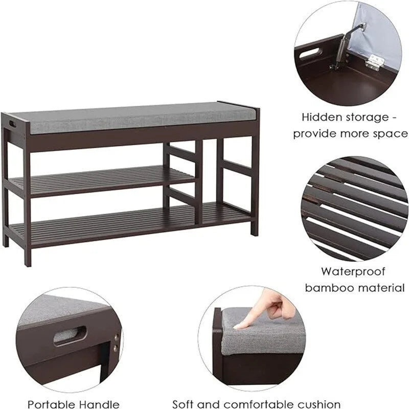 Banc à chaussures avec rangement – 11,4P x 36L x 19,7H
