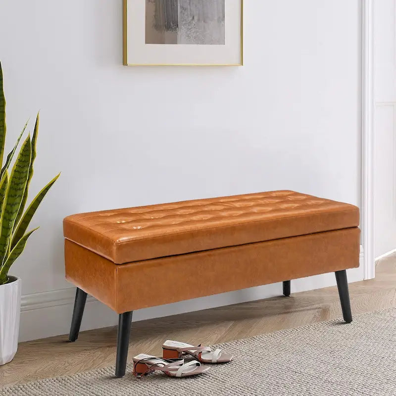 Banc de rangement capitonné moderne et élégant avec plateau relevable