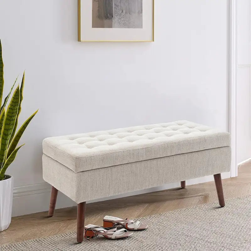 Banc de rangement capitonné moderne et élégant avec plateau relevable