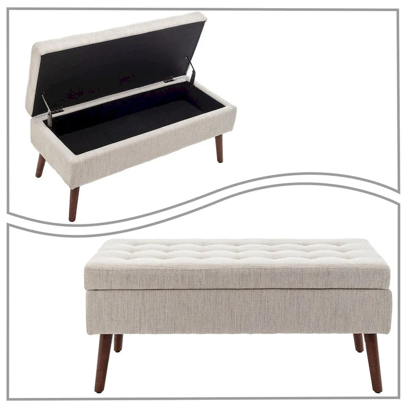 Banc de rangement capitonné moderne et élégant avec plateau relevable
