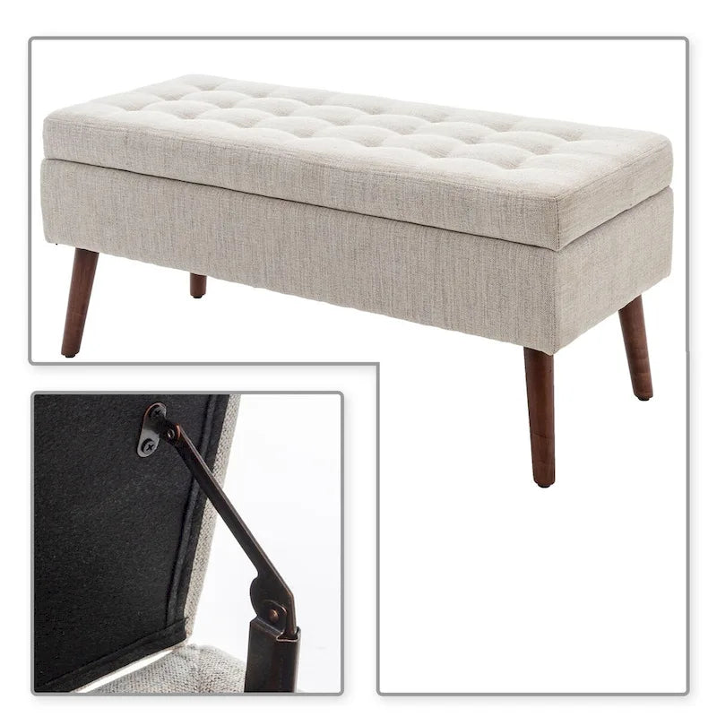 Banc de rangement capitonné moderne et élégant avec plateau relevable