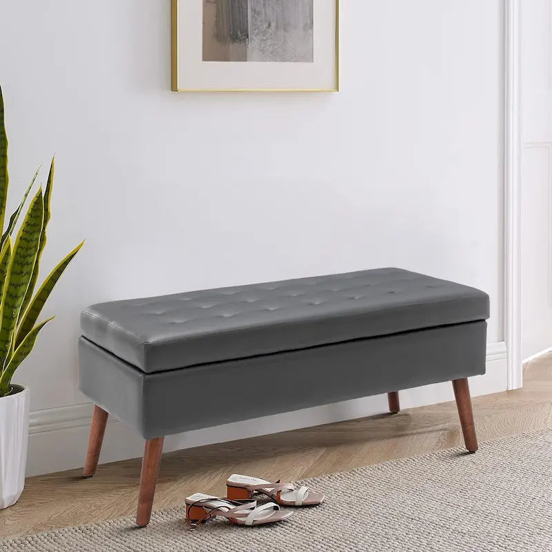 Banc de rangement capitonné moderne et élégant avec plateau relevable