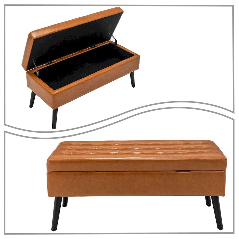 Banc de rangement capitonné moderne et élégant avec plateau relevable