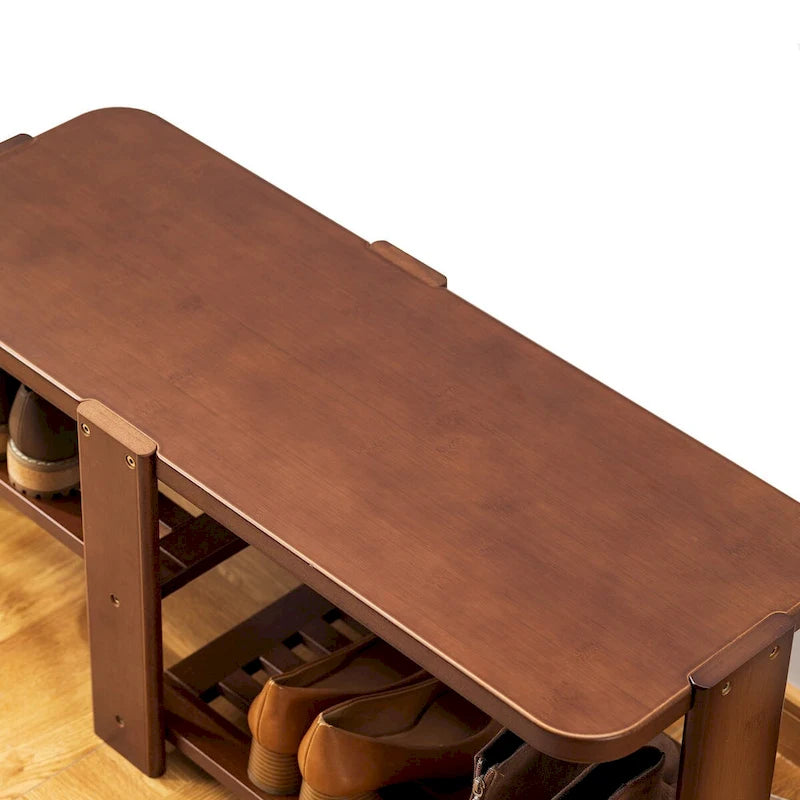 Banc à chaussures, Organisateur de rangement à chaussures en bambou à 2 niveaux, Banc d'entrée