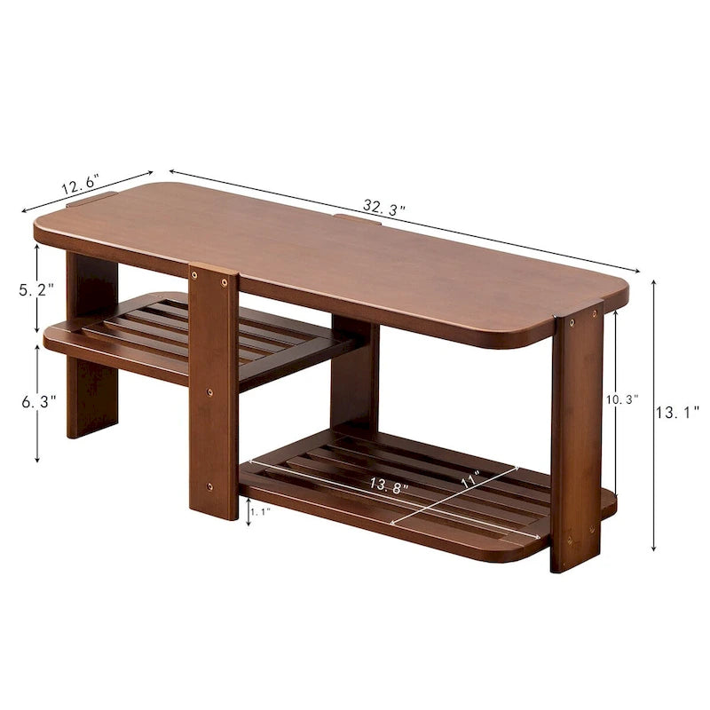 Banc à chaussures, Organisateur de rangement à chaussures en bambou à 2 niveaux, Banc d'entrée