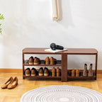 Banc à chaussures, Organisateur de rangement à chaussures en bambou à 2 niveaux, Banc d'entrée