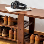 Banc à chaussures, Organisateur de rangement à chaussures en bambou à 2 niveaux, Banc d'entrée