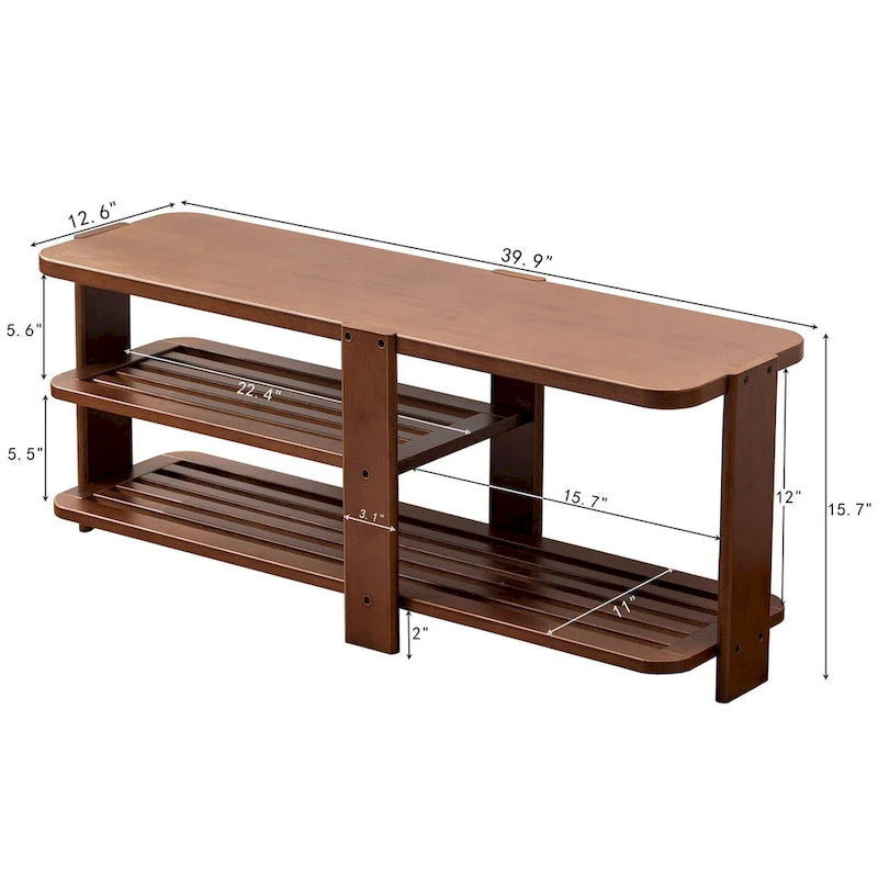 Banc à chaussures, Organisateur de rangement à chaussures en bambou à 2 niveaux, Banc d'entrée