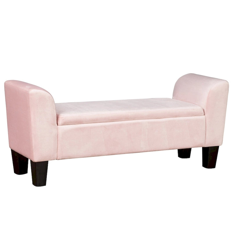 Banc ottoman en velours avec rangement et accoudoirs incurvés
