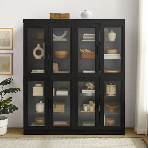 Ensemble de 2 armoires de rangement de cuisine avec portes vitrées