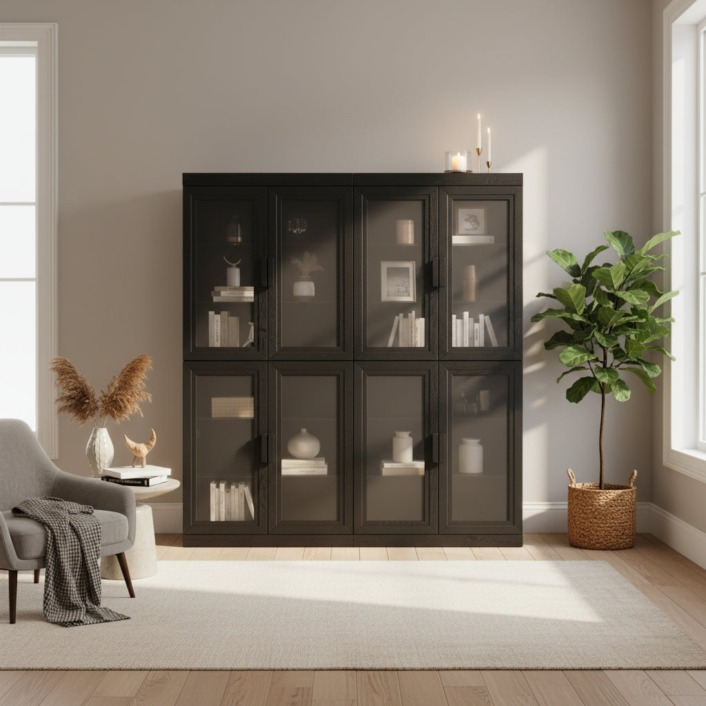 Ensemble de 2 armoires de rangement de cuisine avec portes vitrées