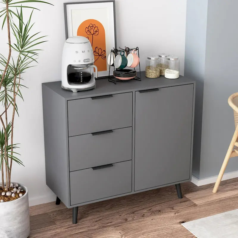 Meuble de rangement avec 3 tiroirs et étagère réglable, Meuble de rangement avec porte de style Mid-century, Meuble d'appoint