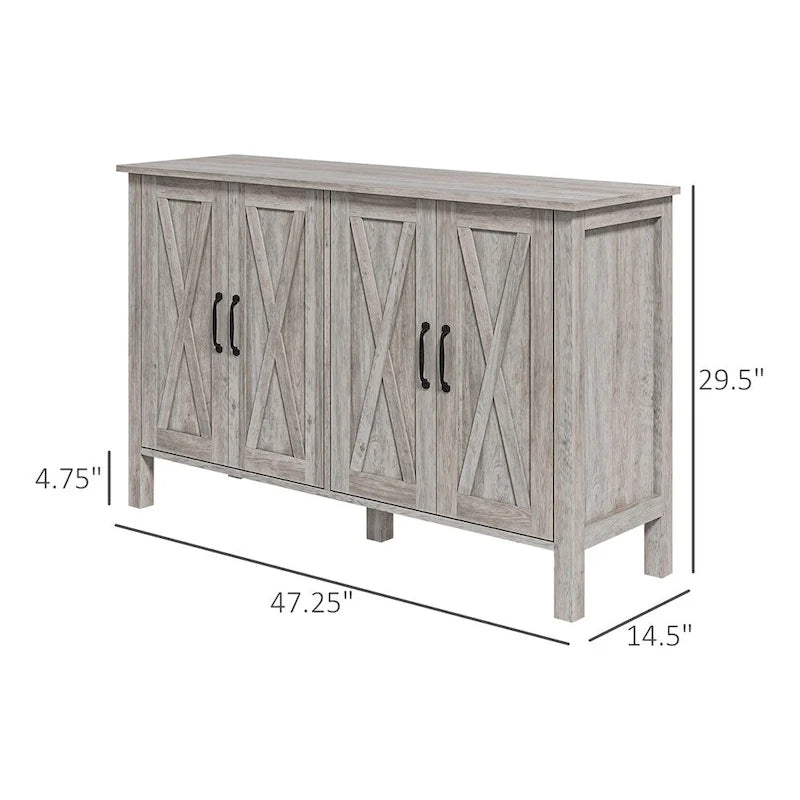 Buffet en bois avec 4 portes de grange et 2 étagères réglables