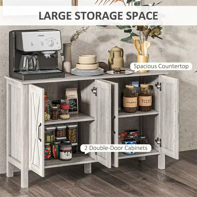 Buffet en bois avec 4 portes de grange et 2 étagères réglables