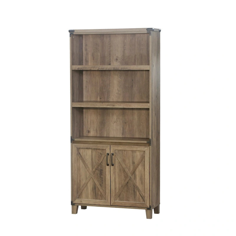 Bibliothèque rustique en chêne 2 portes Oxford Farmhouse – 12L x 30,7P x 67,4H