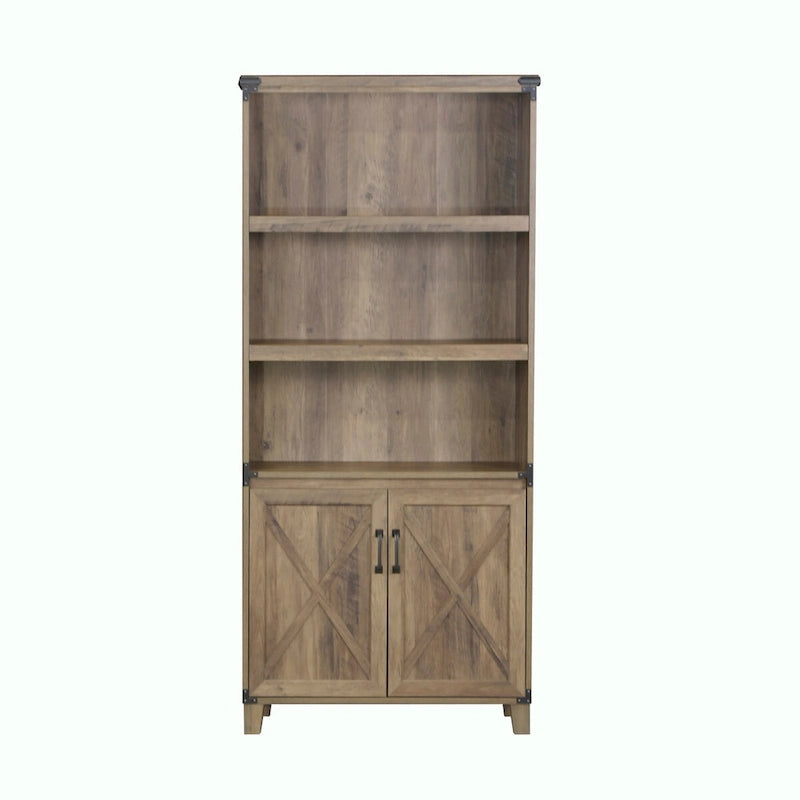 Bibliothèque rustique en chêne 2 portes Oxford Farmhouse – 12L x 30,7P x 67,4H