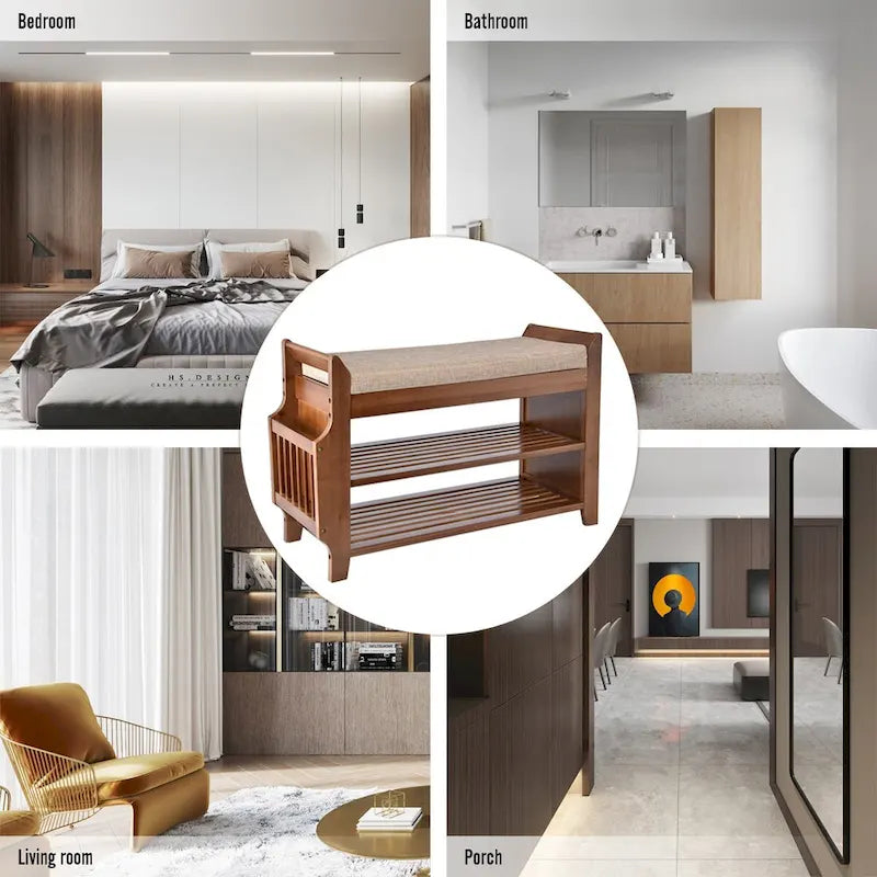 Banc de rangement à chaussures à 2 niveaux pour entrée en bambou - 39,6*11,6*19,6