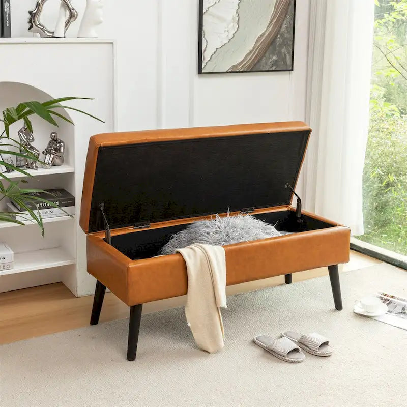 Banc de lit en similicuir avec rangement