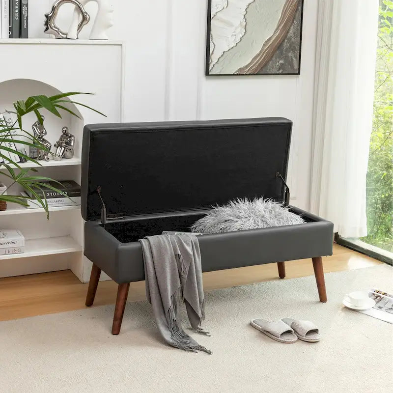 Banc de lit en similicuir avec rangement