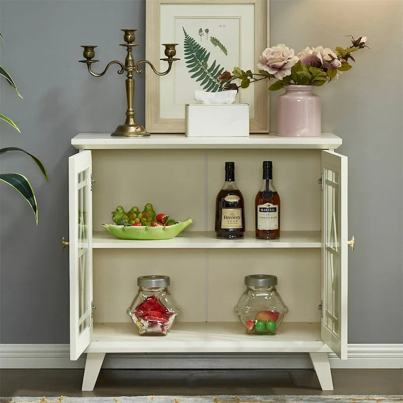 Meuble de rangement avec étagère, buffet blanc pour salon
