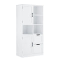 Meuble de rangement de salle de bain avec 2 portes, 2 tiroirs, étagère ouverte et étagère réglable
