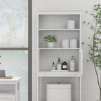 Meuble de rangement au-dessus des toilettes, organisateur de salle de bain avec deux étagères et placard, étagère de rangement pour toilettes en bois autoportante à 2 portes