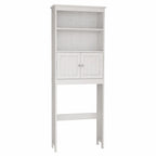 Meuble de rangement au-dessus des toilettes, organisateur de salle de bain avec deux étagères et placard, étagère de rangement pour toilettes en bois autoportante à 2 portes