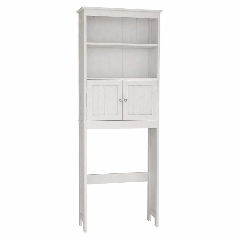 Meuble de rangement au-dessus des toilettes, organisateur de salle de bain avec deux étagères et placard, étagère de rangement pour toilettes en bois autoportante à 2 portes