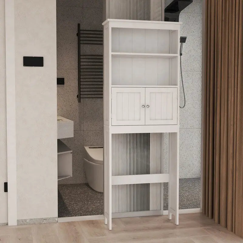 Meuble de rangement au-dessus des toilettes, organisateur de salle de bain avec deux étagères et placard, étagère de rangement pour toilettes en bois autoportante à 2 portes