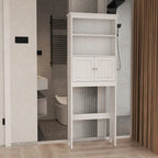 Meuble de rangement au-dessus des toilettes, organisateur de salle de bain avec deux étagères et placard, étagère de rangement pour toilettes en bois autoportante à 2 portes