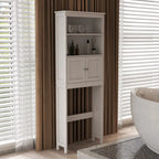 Meuble de rangement au-dessus des toilettes, organisateur de salle de bain avec deux étagères et placard, étagère de rangement pour toilettes en bois autoportante à 2 portes