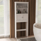 Meuble de rangement au-dessus des toilettes, organisateur de salle de bain avec deux étagères et placard, étagère de rangement pour toilettes en bois autoportante à 2 portes