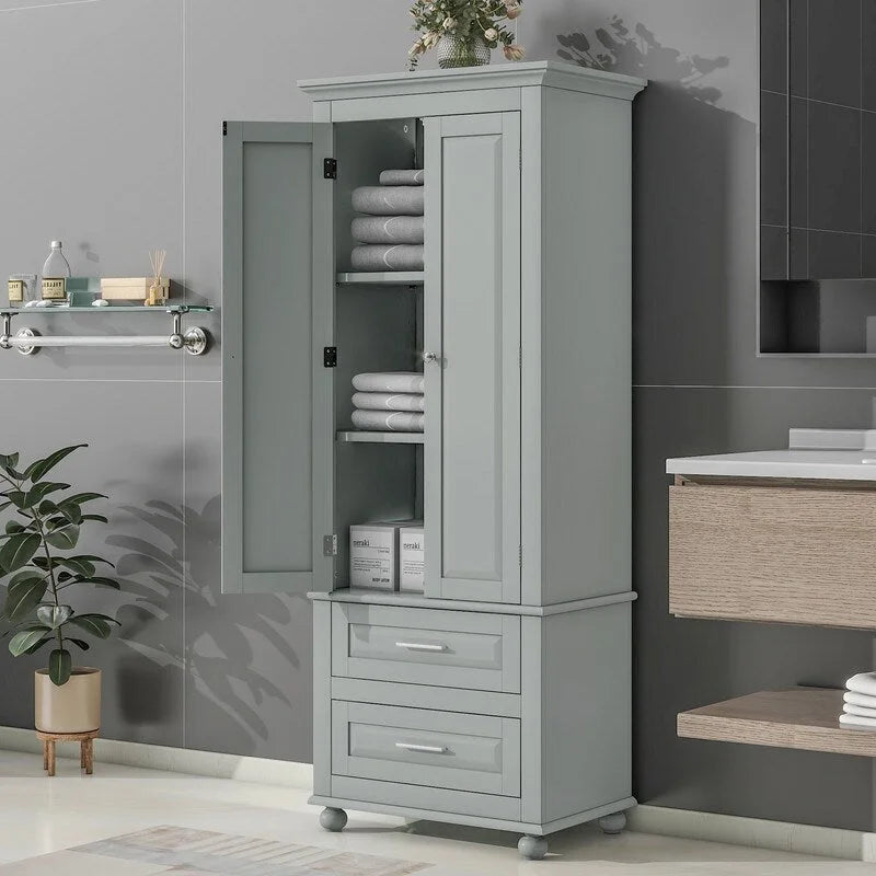 Armoire haute de rangement à deux tiroirs pour salle de bain/bureau